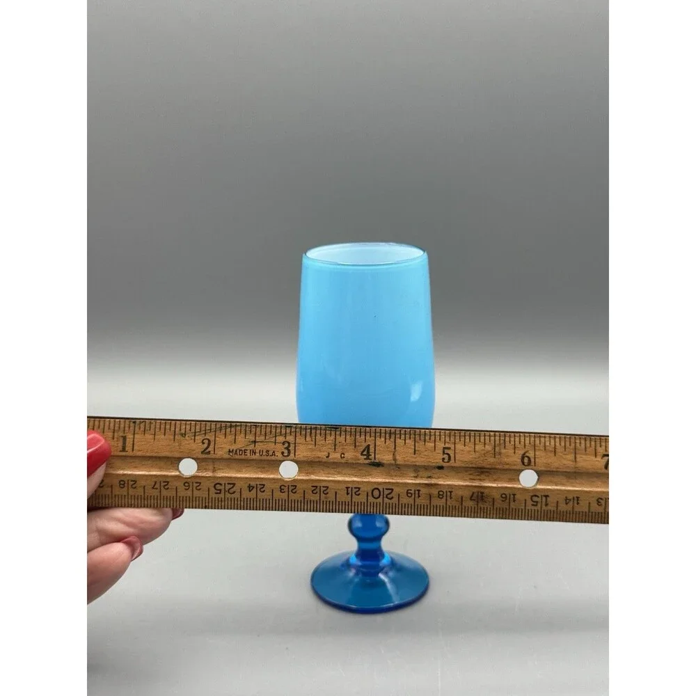 Vintage Carlo Moretti Murano Sky Blue White Interior Wine Glass Goblet 5 inches